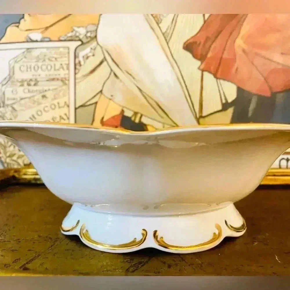 Vintage STW Bavaria 10” Raised Serving Bowl Courting Couples Porcelain Serveware